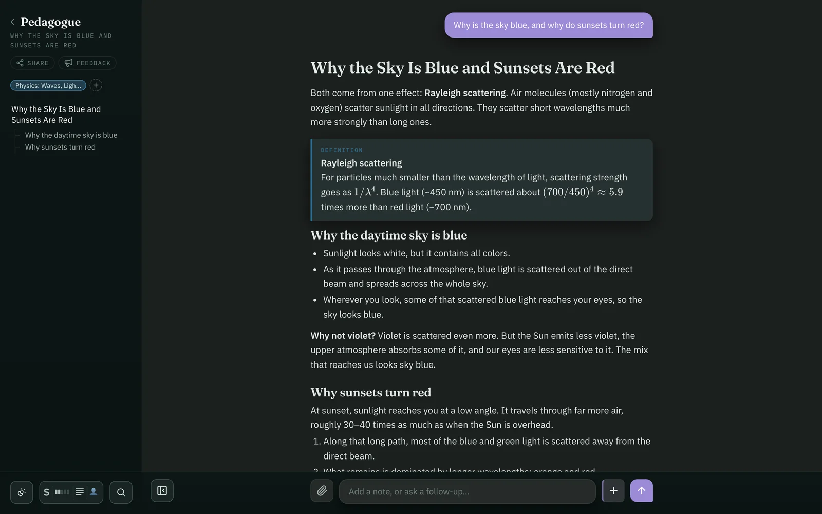 Chat mode at Text fidelity: a single direct answer to the same question, in prose only.